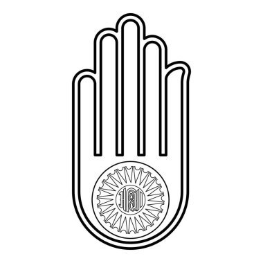 Akhimsa Ahimsa kolu Jainizm Jain dini sembolü Dharma Ahinsa dış hat simgesi siyah renk vektör illüstrasyon görüntüsü ince düz düz