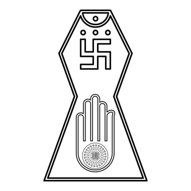 Sembol Jainism amblemi Jain Prateek Chihna Hand Akhimsa kol dini Dharma Ahinsa Mahavir Jayanti dış hatlar çizim ikonu siyah renk illüstrasyon görüntüsü ince düz düz düz stil