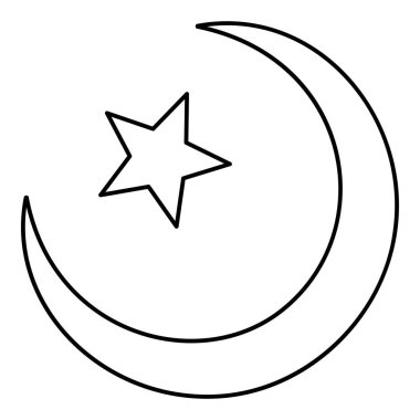 Sembol Alem İslam Yarım Ay Arap ayı ve yıldız dış hatları simge siyah renk illüstrasyon görüntüsü ince düz düz