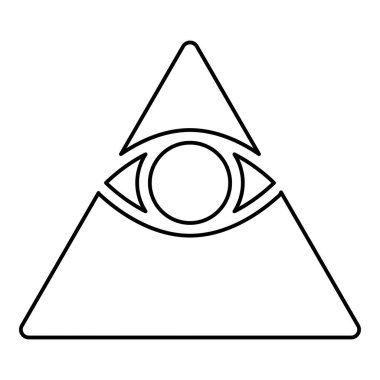 Kao Illuminati üçgenindeki piramitte tüm gören gözlere Mason çevre çizgisi ana hat simgesi siyah renk vektör illüstrasyon resmi ince düz düz biçim ver