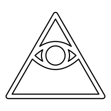 Kao Illuminati üçgenindeki piramitte tüm gören gözlere Mason çevre çizgisi ana hat simgesi siyah renk vektör illüstrasyon resmi ince düz düz biçim ver
