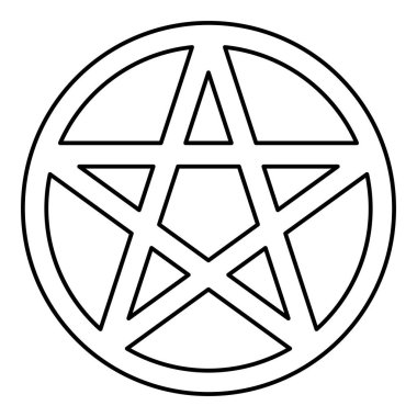 Pentakl Neopagan Wicca Pentacle Neo paganizmi beş köşeli yıldız işaretini beş köşeli daire şeklinde işaretler. Pentagram sihirli şekli ana hat simgesi simgesi siyah renk illüstrasyon görüntüsü ince düz düz stil