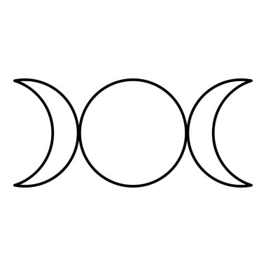 Simbol üçlü tanrıça işareti ay fazları Wiccan dış hat simgesi siyah renk illüstrasyon görüntüsü ince düz stil