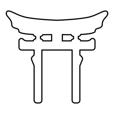 Torri kapısı sembolü Shinto Japon Arch Asya Toria seyahat kavramı dış hat simgesi siyah renk çizimi resim ince düz düz