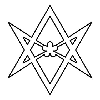 Thelema Unicursal Altıgen sembolü Altıgen İşlenmemiş Altıgen Telemma kutsal geometri çevresi ana hat simgesi siyah renk çizimi resimleme şekli ince düz düz stil