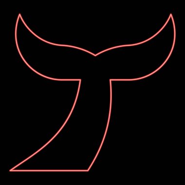 Balığın neon kuyruğu kırmızı renk vektör illüstrasyon resmi düz stil ışık