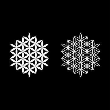 Hayatın çiçeği Kutsal geometri simgesi beyaz renk vektör illüstrasyon resmi basit düz çizgi dış hatları ince düz