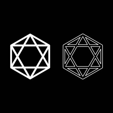 Octagedron icosahedron kutsal geometri sembolü simge beyaz renk vektör illüstrasyon resmi basit düz çizgi dış hatları ince düz