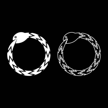 Uroboros Zhulong snake eating own tail coiled in ring Ouroboros serpent set icon white color vector illustration image simple solid fill outline contour line thin flat style clipart