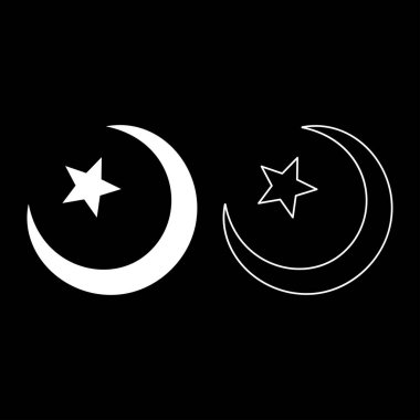 Symbol Alem Islam Halfmoon Arabic moon and star set icon white color vector illustration image simple solid fill outline contour line thin flat style clipart