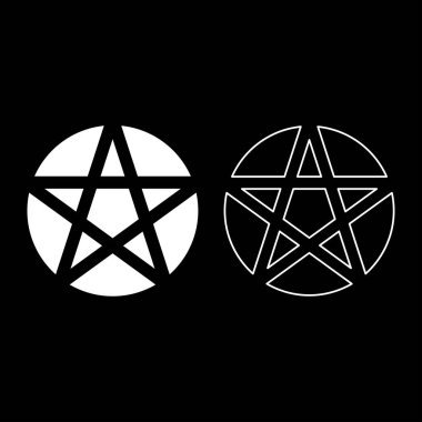 Pentakl Neopagan Wicca Pentacle Neo paganism sign five pointed star in circle inside round Pentagram magic symbol set icon white color vector illustration image simple solid fill outline contour line thin flat style clipart