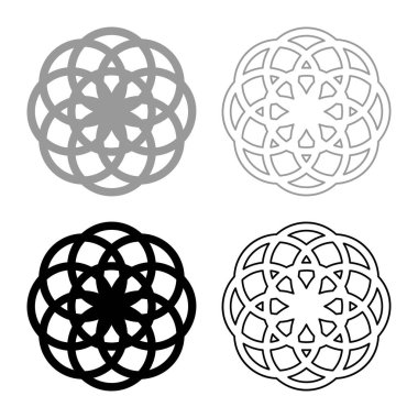 Hayatın çiçeği Kutsal geometri simgesi gri siyah renk çizimi basit katı dolgu dış hatları ince düz stil