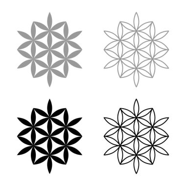 Hayatın çiçeği Kutsal geometri simgesi gri siyah renk çizimi basit katı dolgu dış hatları ince düz stil
