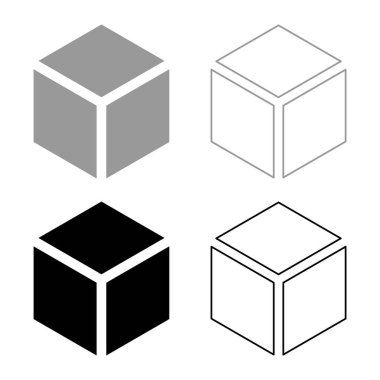 Hexagedron Kutsal Geometri sembolü simge gri siyah renk vektör resimleme basit katı dolgu dış hat ince düz biçim çizgisi