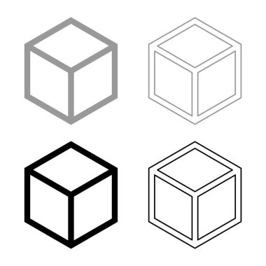 Hexagedron Kutsal Geometri sembolü simge gri siyah renk vektör resimleme basit katı dolgu dış hat ince düz biçim çizgisi