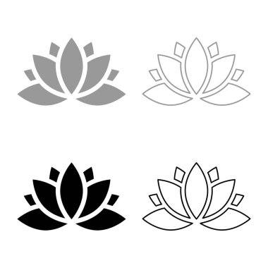 Lotus zambağı çiçeği simgesi gri siyah renk vektör illüstrasyon resmi basit katı dolgu hatları ince düz çizgi biçimi