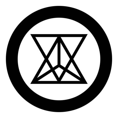 Yıldız dörtyüzlü Kutsal geometri simgesi dairesel yuvarlak siyah renk vektör illüstrasyon resmi katı dış hat biçimi basit