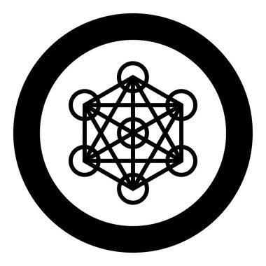 Metatron küp Kutsal geometri simgesi dairesel yuvarlak siyah renk vektör illüstrasyon resmi katı ana hat biçimi basit