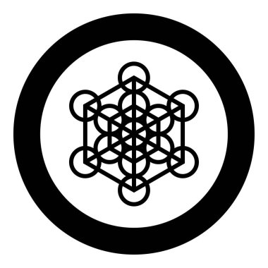 Metatron küp Kutsal geometri simgesi dairesel yuvarlak siyah renk vektör illüstrasyon resmi katı ana hat biçimi basit