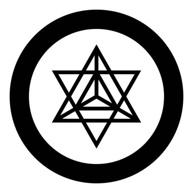 Yıldız tetra Kutsal geometri simgesi yuvarlak siyah renk vektör illüstrasyon düz dış hat biçimi