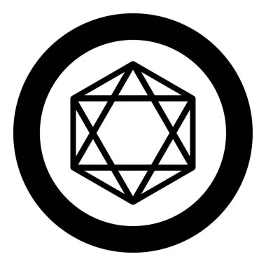 Octagedron icosahedron kutsal geometri simgesi simgesi yuvarlak siyah renk vektör illüstrasyon resmi basit dış hat biçimi