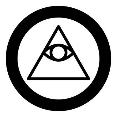Kao Illuminati üçgenindeki piramitte tüm gören gözlere siyah renk çizimi basit dış hat çizim biçimi içinde Mason simgesi ver
