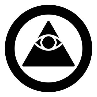 Kao Illuminati üçgenindeki piramitte tüm gören gözlere siyah renk çizimi basit dış hat çizim biçimi içinde Mason simgesi ver