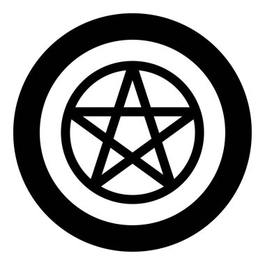Pentakl Neopagan Wicca Pentacle Neo paganizmi beş köşeli yıldızı daire şeklinde işaretler. Pentagram içinde sihirli simge yuvarlak siyah renk illüstrasyon resmi basit ana hatlar biçimi.