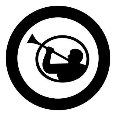 Mormon sembolü İsa 'nın Son Günler Azizleri Kilisesi Moroni dini işareti Moronili adam trompet siluetini yuvarlak siyah renk illüstrasyon tasviri basit tasvir biçimi