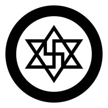 Raelizm sembolü galaksinin David yıldızı Raeliteli simgesi dairesel yuvarlak siyah renk vektör illüstrasyon resmi katı dış hat biçimi basit