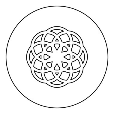 Hayatın çiçeği. Çemberdeki kutsal geometri simgesi. Siyah renkli vektör çizimi.
