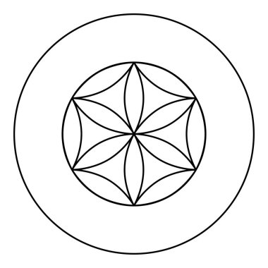 Hayatın çiçeği. Çemberdeki kutsal geometri simgesi. Siyah renkli vektör çizimi.