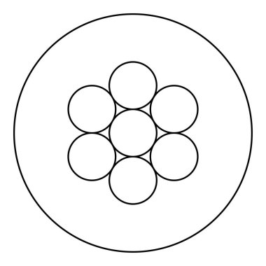 Yaşam Yumurtası Kutsal Geometri sembolü. Daire şeklinde yedi daire 7 simgesi. Siyah renkli resim çizimi çizgisi ince çizgi biçimi.
