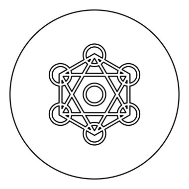 Metatron küp Kutsal geometri simgesi yuvarlak siyah renk vektör illüstrasyon çizim çizgisi ince çizgi biçimi basit