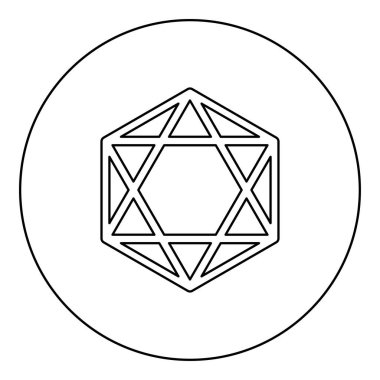 Octagedron icosahedron kutsal geometri simgesi simgesi dairesel yuvarlak siyah renk çizim ana hatları ince biçim