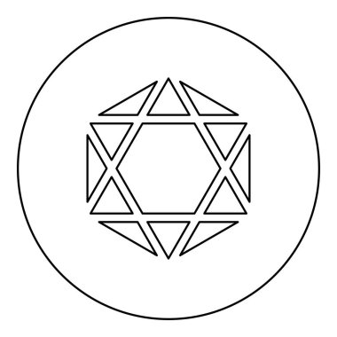 Octagedron icosahedron kutsal geometri simgesi simgesi dairesel yuvarlak siyah renk çizim ana hatları ince biçim