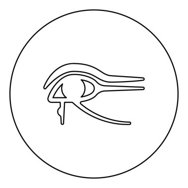 Göz Tanrısı Horus Mısır 'ın mistik koruyucu tılsımı firavun putperestliği Uadzhat simgesi Uadzhet simgesi yuvarlak siyah renk illüstrasyon çizim çizgisi ince sınır çizgisi çizgisi