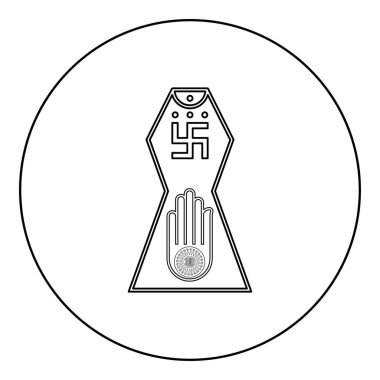 Sembol Jainism amblemi Jain Prateek Chihna Hand Akhimsa kol dini Dharma Ahinsa Mahavir Jayanti simgesi yuvarlak siyah renk çizim çizim çizgisi ince çizgi çizgisi