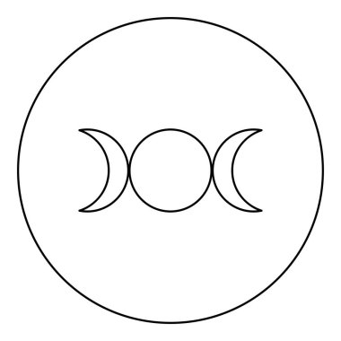 Simbol üçlü tanrıça dini işaret ay faz siyah renkli çizim çizgisi çizgisi ince biçimli daire şeklinde cadı simgesi.