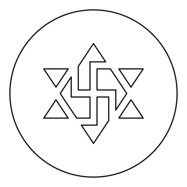 Raelizm sembolü galaksinin David yıldızı Raeliteli simgesi dairesel yuvarlak siyah renk vektör illüstrasyon çizim çizgisi ince çizgi biçimi