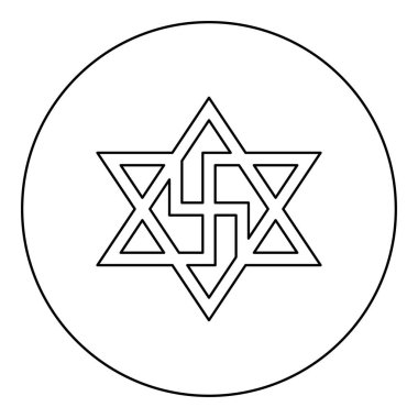 Raelizm sembolü galaksinin David yıldızı Raeliteli simgesi dairesel yuvarlak siyah renk vektör illüstrasyon çizim çizgisi ince çizgi biçimi