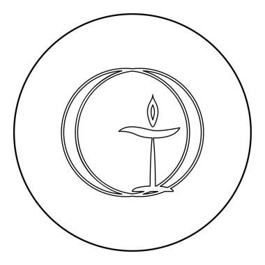 Alevli kadehler sembolü Üniteryen evrensellik konsepti simgesi dairesel yuvarlak siyah renk vektör illüstrasyon resim ana hatları ince biçim çizgisi