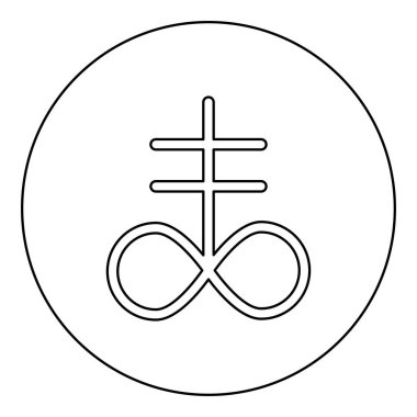 Satanist Haç Kuramsal satanizm simgesi simgesi dairesel yuvarlak siyah renk vektör resimleme ana hatları ince çizgi biçimi basit