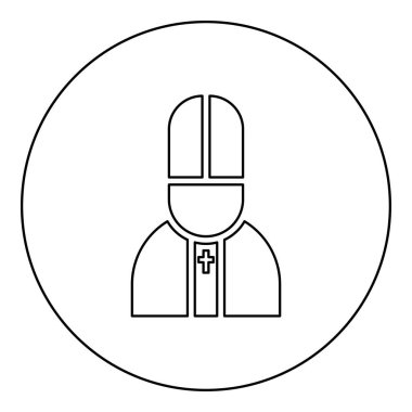 Papa katolik Kilisesi piskopos simgesi yuvarlak siyah renk vektör illüstrasyon resim çizgisi ince çizgi biçimi basit