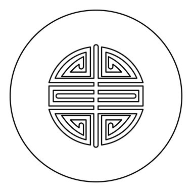 Sembol Çince karakter shou folk religion Asya mutluluğu uzun yaşam ikonu yuvarlak siyah renk vektör illüstrasyon çizim çizgisi ince çizgi tarzı basit