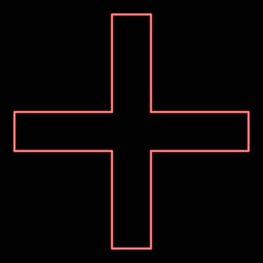 Neon Rum Cross Crux dörtlüsü Hıristiyanlığı kırmızı renk vektör illüstrasyon resmini düz ışık stilinde geçiyor