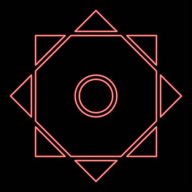 Neon sembolü Rub el Hizb Islam Ramazan statik dinamik dengesi kutsal geometri kırmızı renk çizimi düz resim çizimi ışık