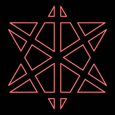 Neon metatron küpü Kutsal geometri kırmızı renk vektör illüstrasyon düz resim tarzı ışık