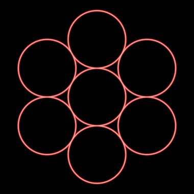 Hayatın neon yumurtası Kutsal geometri sembolü yedi daire 7 kırmızı renk vektör illüstrasyon düz resim ışık