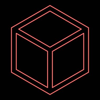 Neon heksagedron Kutsal Geometri sembolü kırmızı renk vektör resimleme düz stil ışık